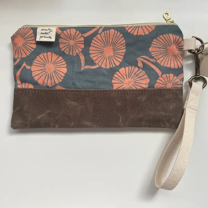 Waxed Canvas Wristlet Zipper Pouch - Pink Mealy Bonnet - Emily Ruth Prints - Wild Lark