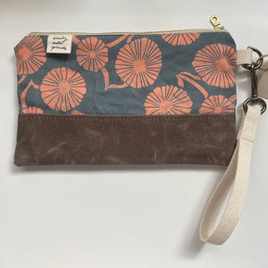 Waxed Canvas Wristlet Zipper Pouch - Pink Mealy Bonnet - Emily Ruth Prints - Wild Lark