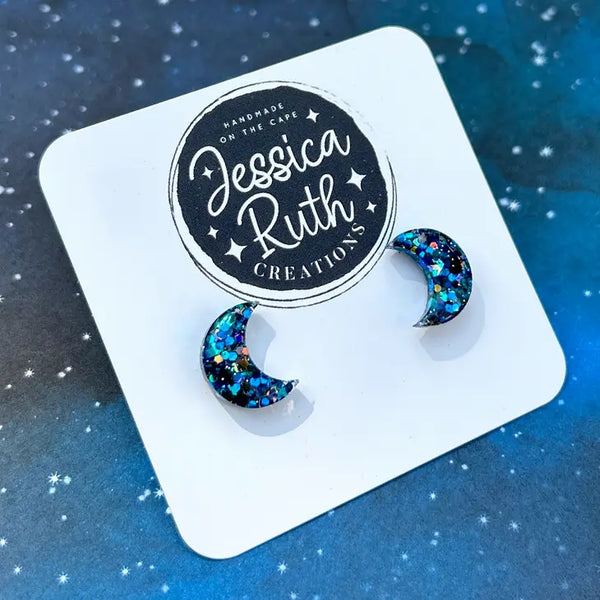 Earrings - Jessica Ruth Creations - Big Blue Crescent Moon Studs - Jessica Ruth Creations - Wild Lark