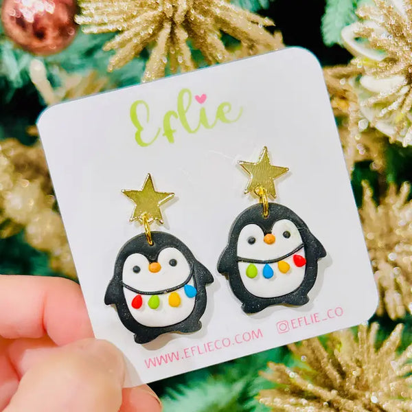 Holiday Clay Earrings - Christmas Penguin Dangle Earrings - Eflie - Wild Lark