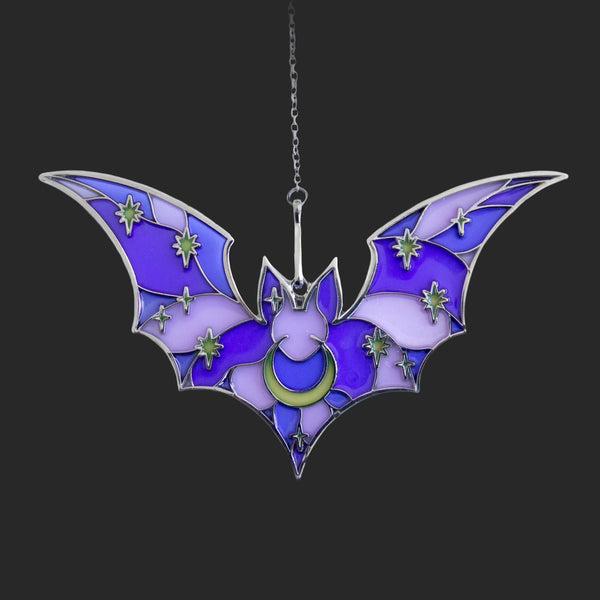 Ornament - Sale!Purple Stained Glass Bat Suncatcher Ornament For Halloween - Ectogasm - Wild Lark