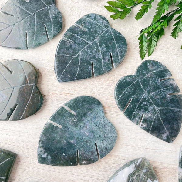Moss Agate Monstera Leaf Carving -  - Ewelina Pas Jewelry - Wild Lark