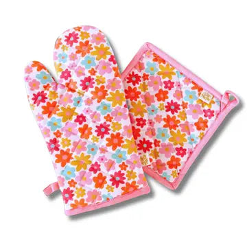 Oven Mitt + Pot Holder Set - Retro Floral - Elle Nicole - Wild Lark