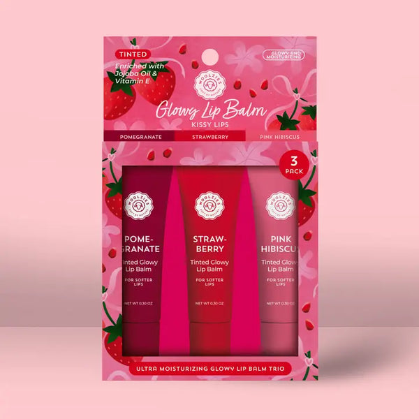 Tinted Lip Balm Tubes Trio - Kissy Lips - Pomegranate Strawberry Pink Hibiscus - Woolzies - Wild Lark