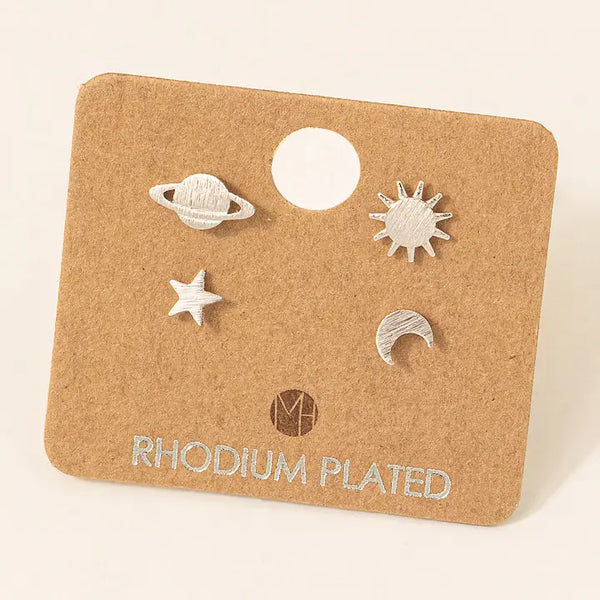 Stud Earrings - Mini Planet Sun Star Moon Earrings - Silver - Fame Accessories - Wild Lark