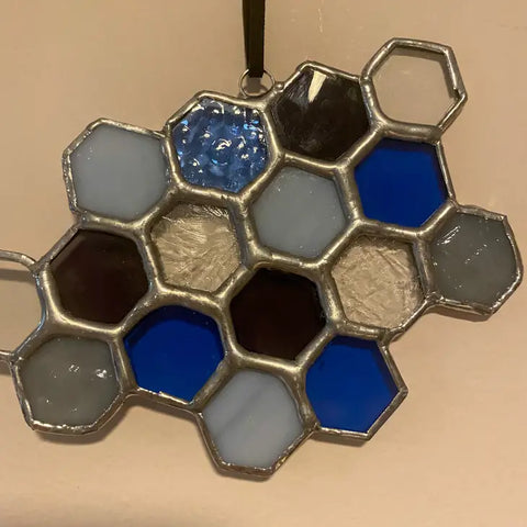 Sale!Mini Blue Honeycomb Suncatcher - - The Glass Magnolia - Wild Lark