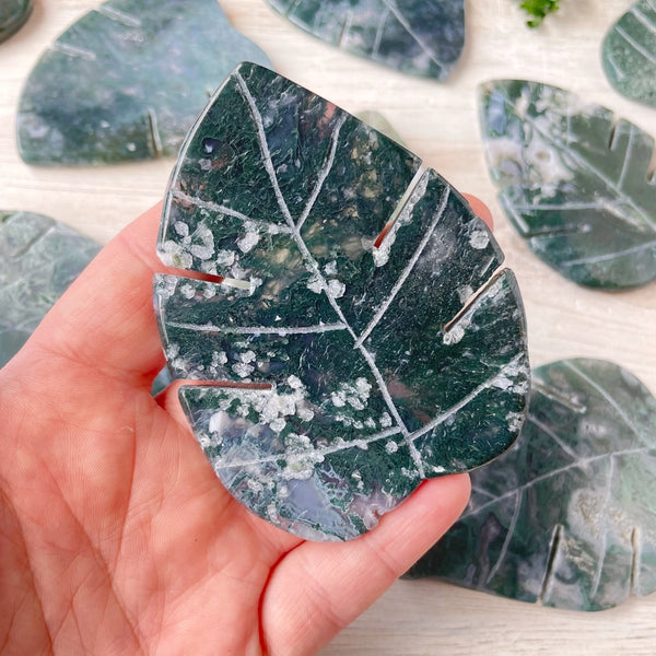 Moss Agate Monstera Leaf Carving -  - Ewelina Pas Jewelry - Wild Lark