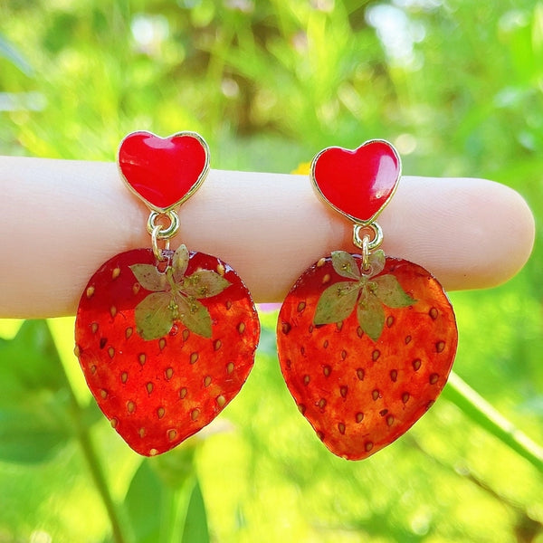 Handmade Earrings - Dried Strawberry Handmade Resin Earrings - Daisy Moon by Hillerland - Wild Lark