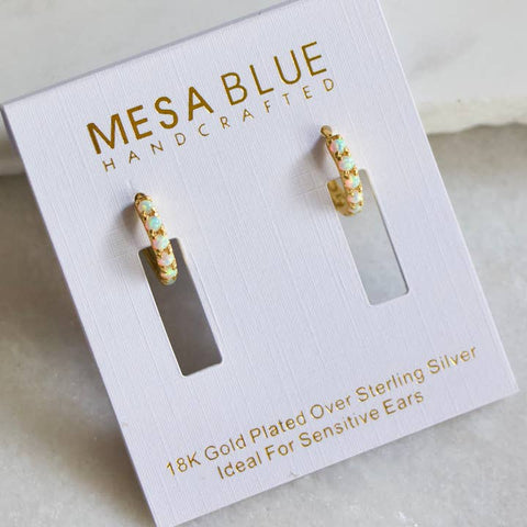 Opal Huggie Hoop Earrings - 10mm - Hypoallergenic -  - Mesa Blue - Wild Lark