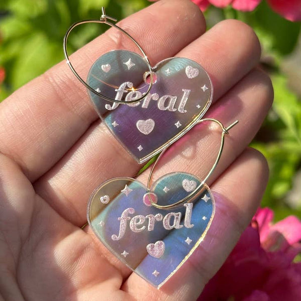 Iridescent Hoop Earrings - Feral Hearts - Artwork by Jenny Shlemon - Wild Lark