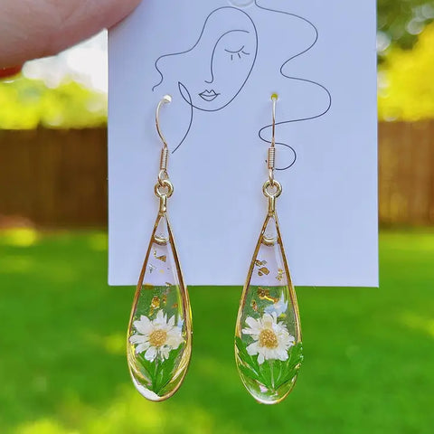 Pressed Flowers Drop Earrings, Botanical Earrings -  - Daisy Moon by Hillerland - Wild Lark