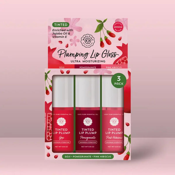Tinted Lip Plumpers Trio - Ultra Moisturizing - Goji Pomegranate Pink Hibiscus - Woolzies - Wild Lark