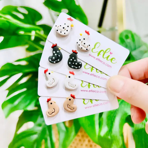 Chicken Mini Studs Clay Earrings - - Eflie - Wild Lark