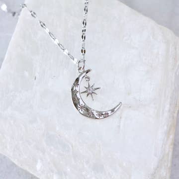 Moon and Star Necklace - Silver - Mesa Blue - Wild Lark