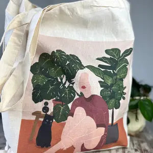 PlantyIntroverts Cloth Bags - Plantlady Monstera Fiddle Tree Cat Bag - Wild Lark - Wild Lark