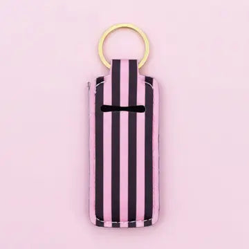 Lip Balm Keychain Holder - Chocolate Strawberry Stripes - Elle Nicole - Wild Lark