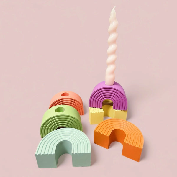 Rainbow Arch Concrete Tapered Candlestick Holder -  - Fire and Moth Co - Wild Lark