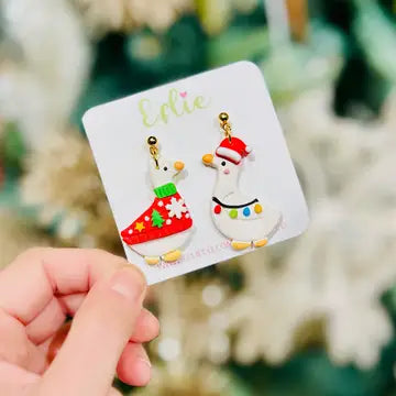Holiday Clay Earrings - Christmas Goose Dangle Earrings - Eflie - Wild Lark