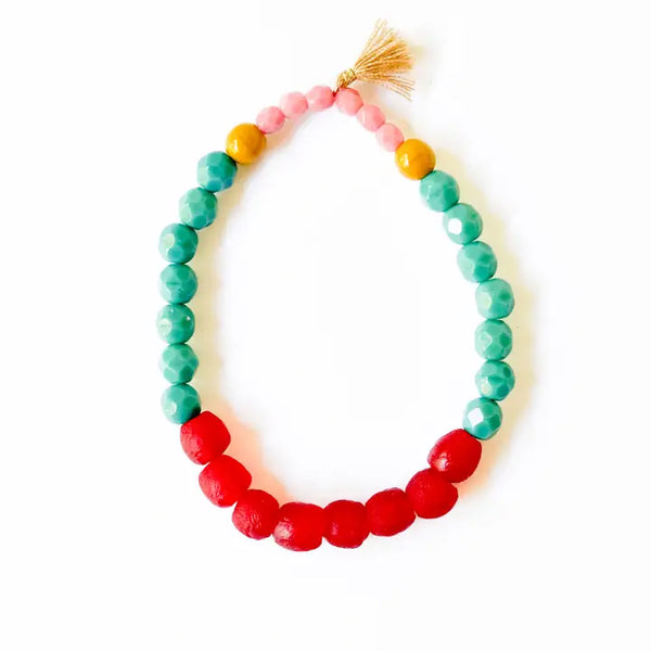 Multicolor Recycled African Glass and Mixed Bead Bracelet