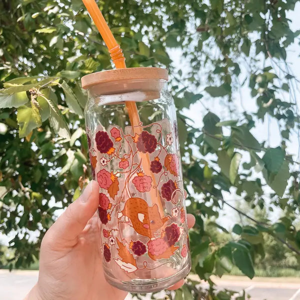 Raspberry Mouse 20 oz Can Glass | Cute Mice & Berries