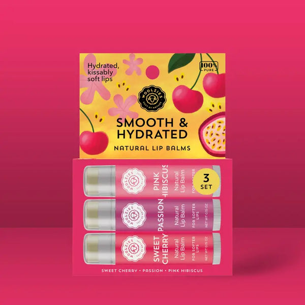 Lip Balm Trio - Smooth & Hydrated - Sweet Cherry Passion Pink Hibiscus - Woolzies - Wild Lark