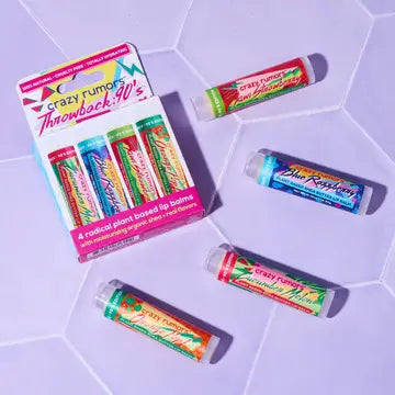 4 Pack Lip Balm by Crazy Rumors - 90's Mix 4 Pack - Blue Razzberry Cucumber Melon Orange POP! Kiwi Strawberry - Crazy Rumors - Wild Lark
