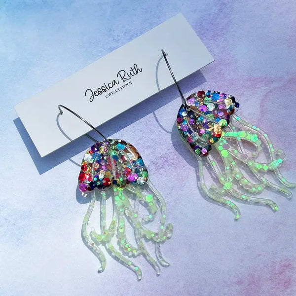 Earrings - Jessica Ruth Creations - Jellyfish Dangle Hoop Earrings | Rainbow Glow-in-the-Dark - Jessica Ruth Creations - Wild Lark