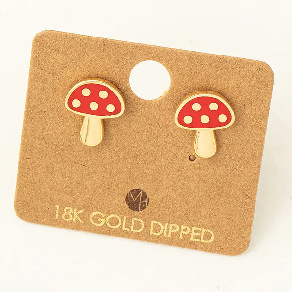 Stud Earrings - Mini Red Mushroom Stud Earrings - Gold - Fame Accessories - Wild Lark