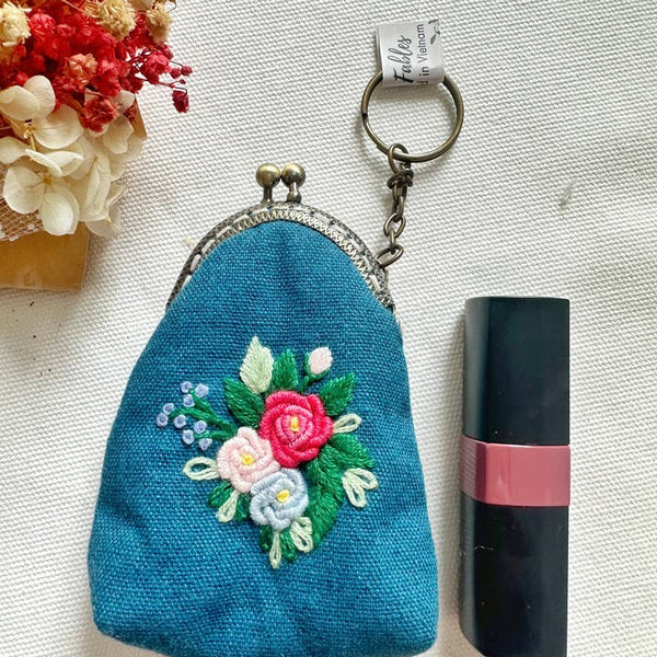 Floral Embroidered Keychain Pouch - Flower Bouquet - Quince Fables - Wild Lark