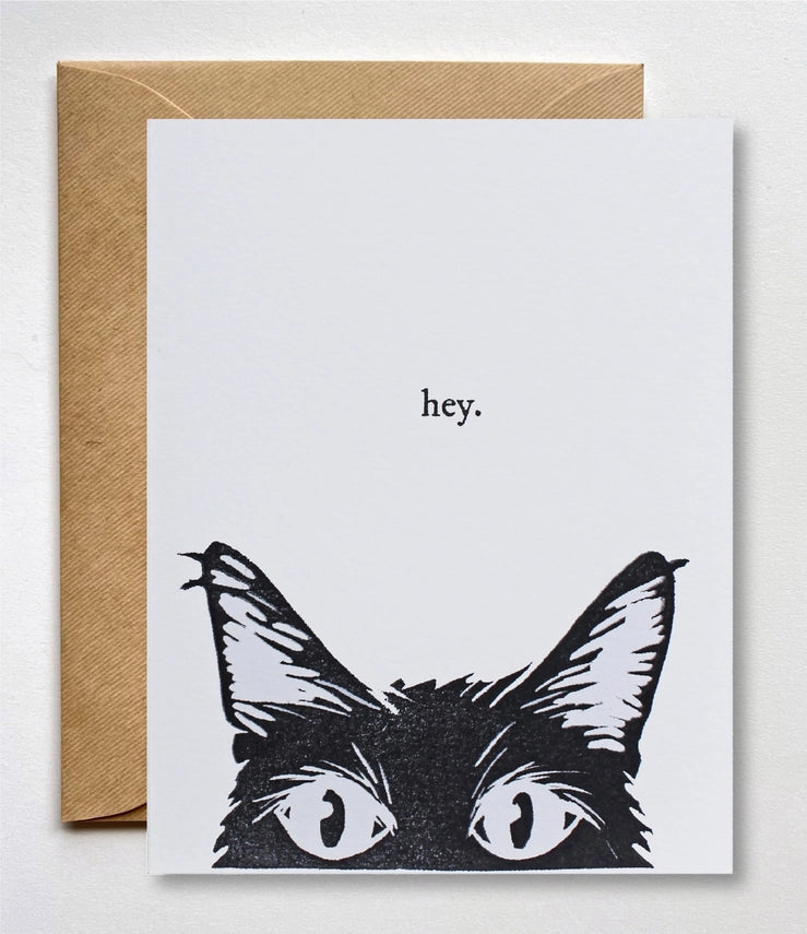 Greeting Card - Block Print Hey Cat - Fox & Fables - Wild Lark