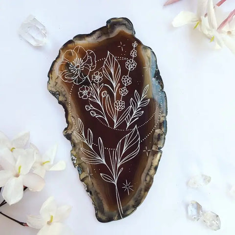 "Moon Blooms" Agate Slice Floral Spring Home Decor Crystal - Small - Fractalista Designs - Wild Lark