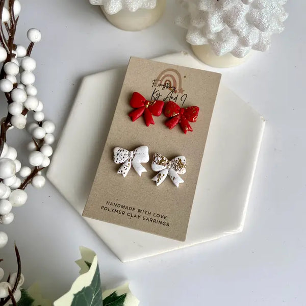 Polymer Clay Earrings - Christmas Bows Stud Pack - Everything Ky and I - Wild Lark