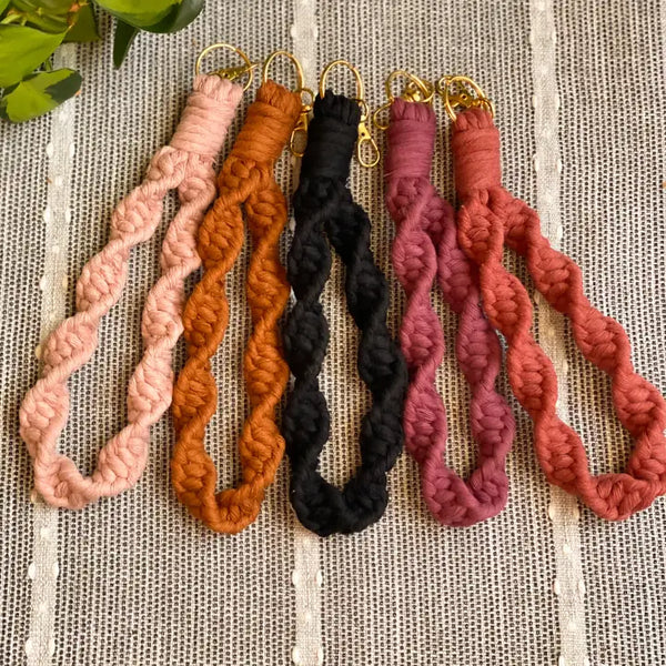Spiral Marcrame Wristlet Keychain - Rust - Knotted - Wild Lark