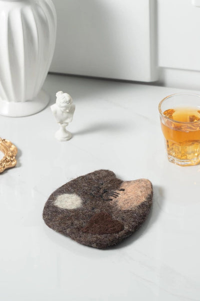 Handcrafted Wool Felt Fruits Coasters - Fatty Cat Brown - Sparkle Being - Wild Lark