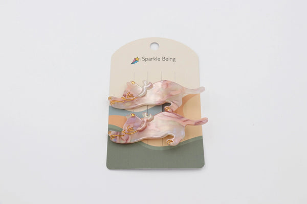 Cat Hair Clips - Pink Stretching Cat - Sparkle Being - Wild Lark