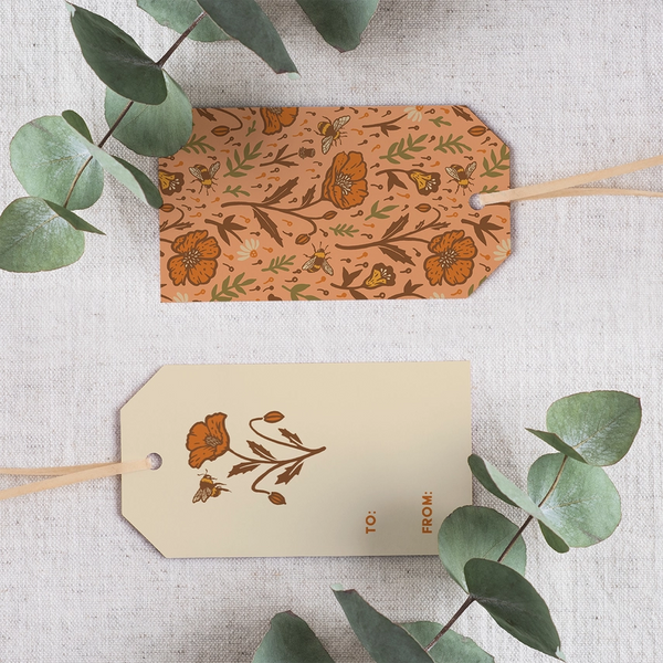 Gift Tag Set of 8 - Poppies - Mustard Beetle - Wild Lark