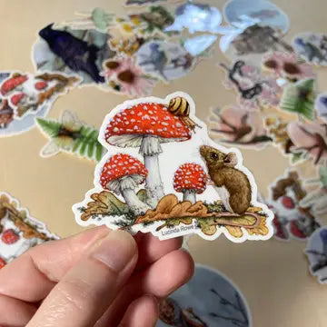 Lucinda Rowe Art Stickers - Field Mouse with Fly Agaric - Lucinda Rowe Art - Wild Lark