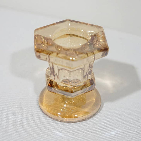 Glass Candlestick Holders Taper Candle Holders Tabletop - Amber - Sweet Home Deco - Wild Lark