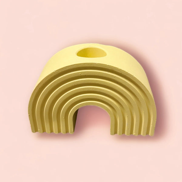 Rainbow Arch Concrete Tapered Candlestick Holder - Pastel Yellow - Fire and Moth Co - Wild Lark