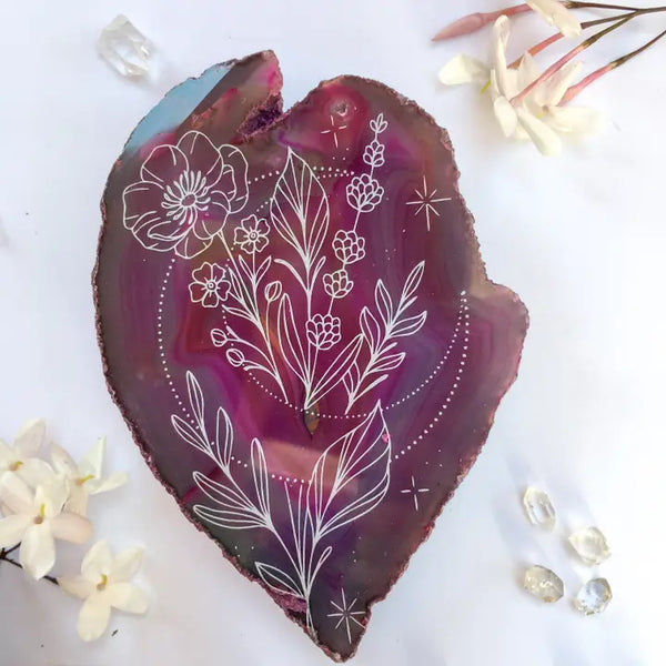"Moon Blooms" Agate Slice Floral Spring Home Decor Crystal - Medium - Fractalista Designs - Wild Lark