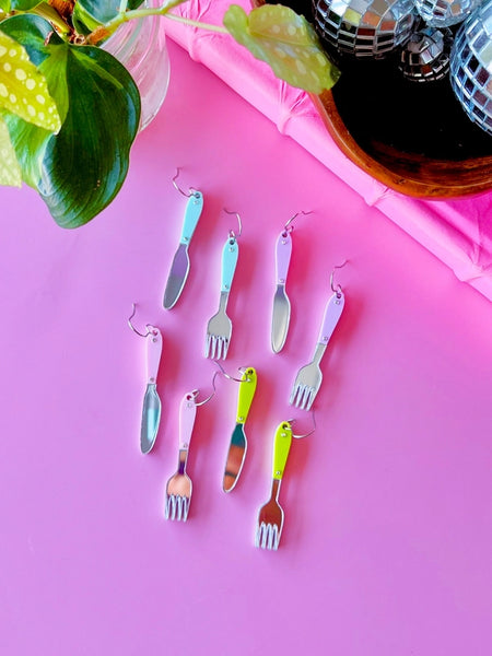 Earrings by Victoria Essie Studio - Utensil Fork and Spoon Earrings Green (Stud) - Victoria Essie Studio - Wild Lark