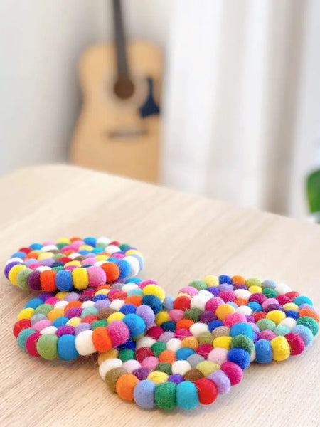 Multicolored Felt Ball Coasters | Set of 4- Case of 4 -  - Sheep Farm Felt - Wild Lark