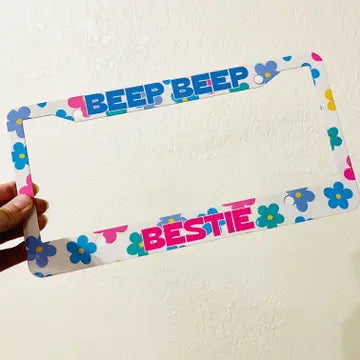 License Plate Frame - Beep Beep Bestie - Sonny Rising - Wild Lark