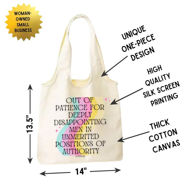 Feminist Tote "Out of Patience For Disappointing Men" - - GetBullish - Wild Lark