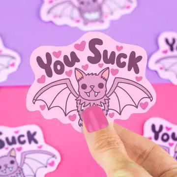 Turtle's Soup Vinyl Stickers - You Suck Vampire Bat Edgy Pastel Goth Vinyl Sticker - Turtle's Soup - Wild Lark