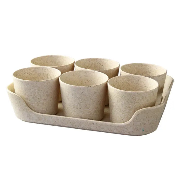 Sustainable Eco Planter Herb Pot with Tray Set of 6, Sand Beige -  - Time Concept - Wild Lark