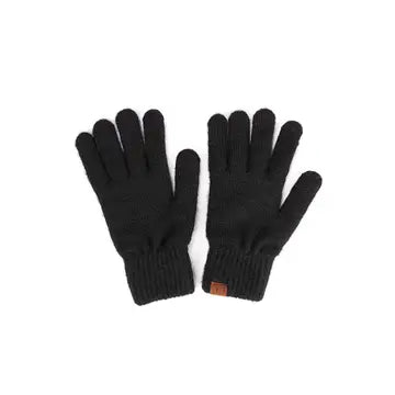 C.C. Heather Plain Knit Gloves - Black - Hana - Wild Lark