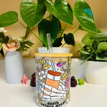 15 oz Glass Mug - Death Before Decaf - mommyandmarie - Wild Lark
