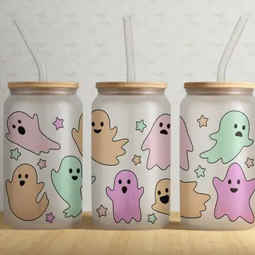 Sale! Frosted Can Glass - Pastel Ghosts - Sonny Rising - Wild Lark