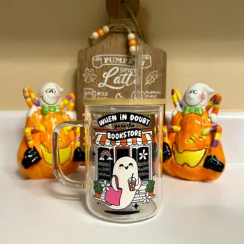 15 oz Glass Mug - Bookstore Ghost - mommyandmarie - Wild Lark